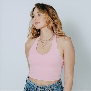 Padded Ribbed Pink Crop Top